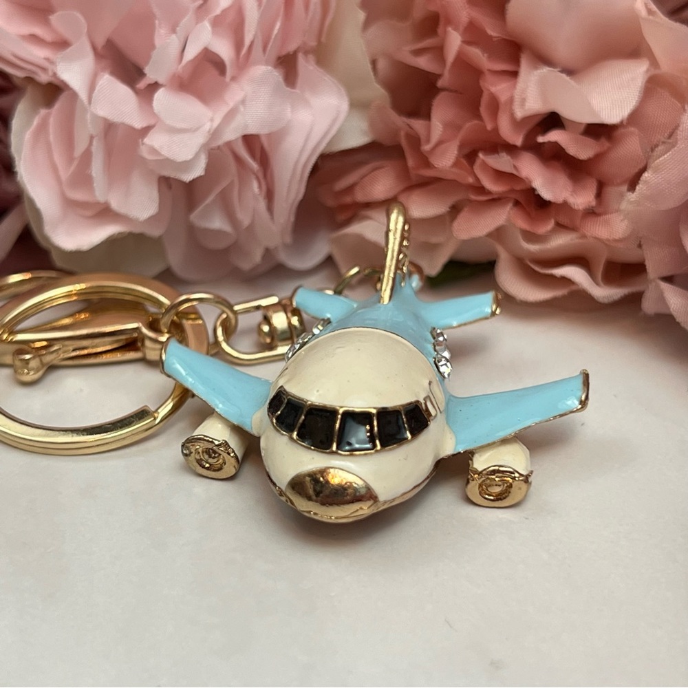 Beautiful Blue and White Crystal Airplane Keychain Charm - Picture 8 of 16